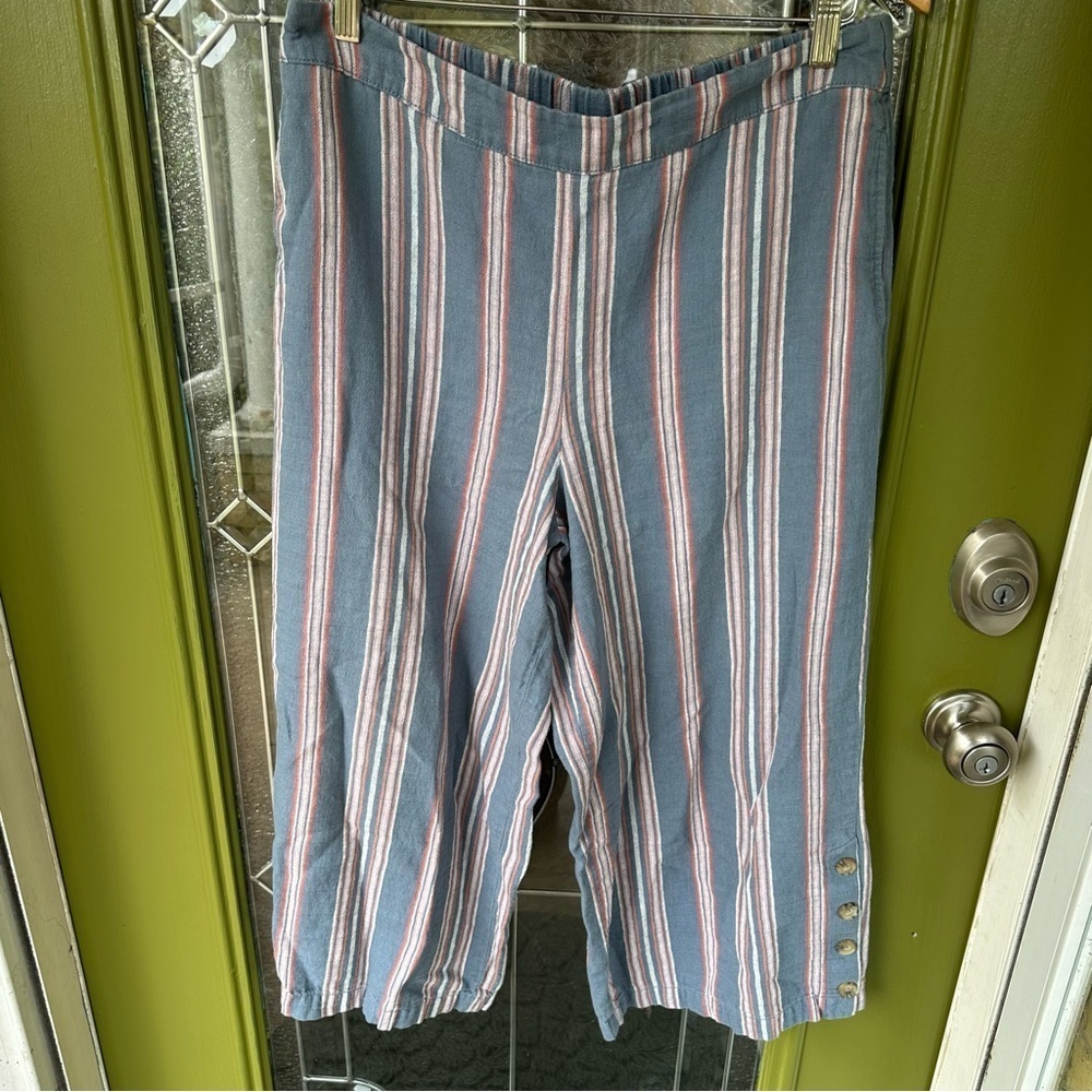 A.N.A. Wide Leg Linen Blend Pull On Casual Pants Women’s Large Pockets Cropped